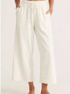 NWT Z Supply Ivory Cream Romi Knit Eyelet Women’s Drawstring Wide Leg Pants Sz L
